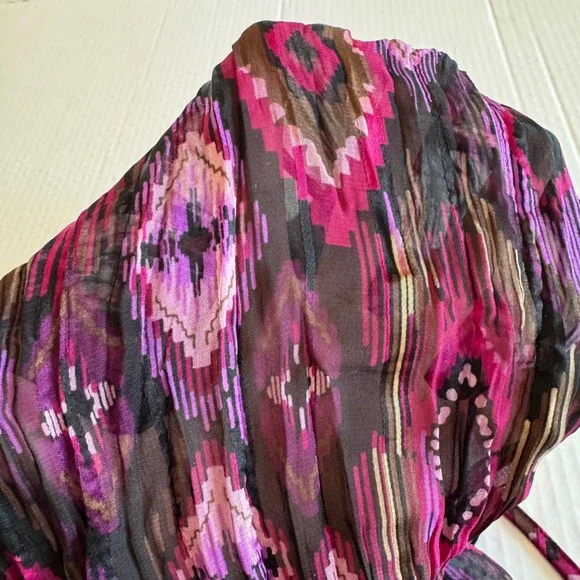 Y2k Fairycore Women's M Bohemian Print Sheer Ruffle Tie Long Sleeve Blouse Top‎ - Picture 6 of 9